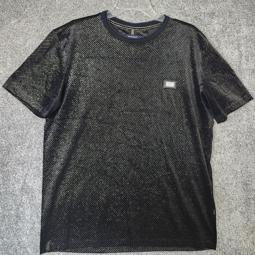 Barabas Shirt Mens XL Black Metallic Dot Logo Graphic Stretch Tee Streetwear